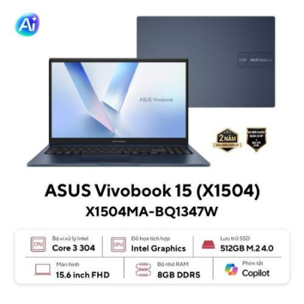 Laptop Asus Vivobook 15 X1504MA-BQ1347W (Core™ 3 304 | 8GB | 512GB | Intel® Graphics | 15.6inch FHD 60Hz | Win 11 | Xanh)