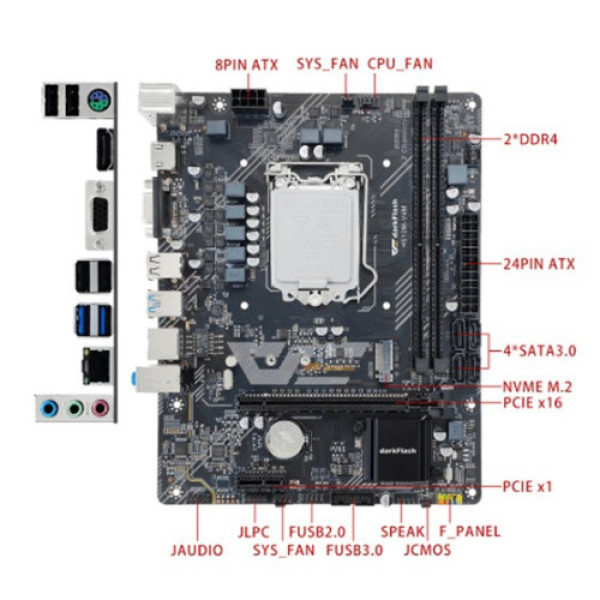 Mainboard DarkFlash H510-V4M (Intel LGA 1200/ M-ATX/ 2 khe ram)