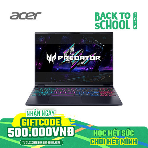 Laptop Acer Predator Helios Neo 16S PHN16S-I51-97T9 NH.U3SSV.006 (Ultra 9 386H | 16GB | 512GB | RTX 5070 | 16 inch 2K+ OLED 165Hz | Win 11 | Đen)