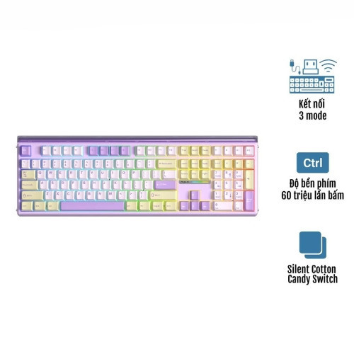 Bàn phím cơ AULA H108 Yellow Purple Silent Cotton Candy Switch