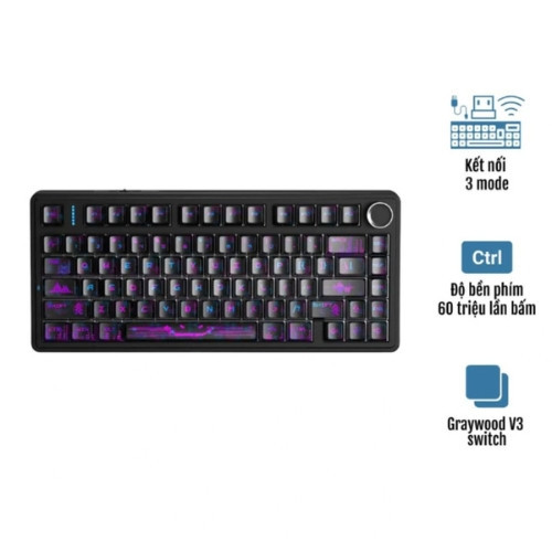 Bàn phím cơ Aula 3 MODE F75 Đen tím Grey Wood V3 switch