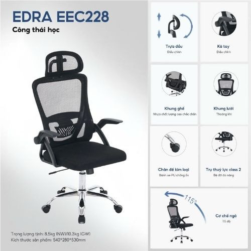 Ghế công thái học ergonomic E-Dra EEC228 Black