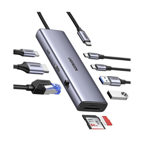 Bộ chuyển đổi USB-C sang 2*USB C+2*USB 3.0+HDMI,RJ45, SD TF+PD hỗ trợ 4K Ugreen (15375)