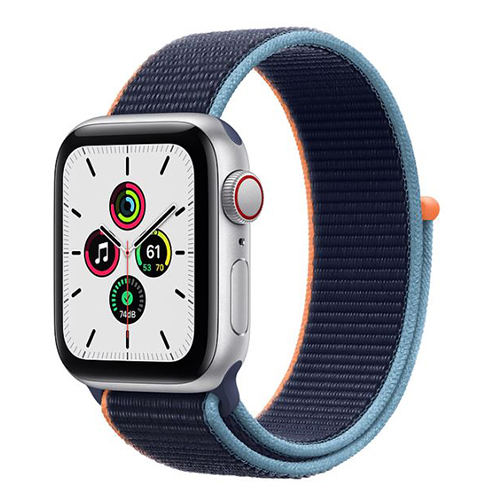 Apple Watch SE GPS + Cellular 44mm MYEW2VN/A Silver Aluminium Case with Deep Navy Sport Loop